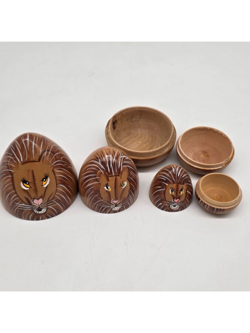 Wooden Nesting Dolls Lion Design Set Of 3 Brown & Tan Colors Handpainted - Picture 2 of 7